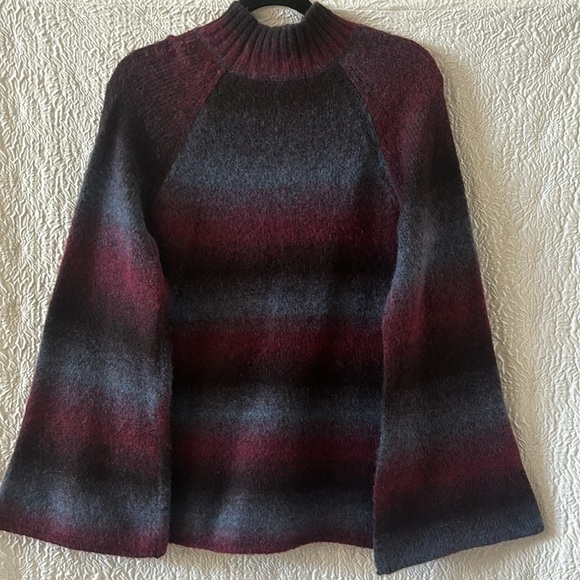 KENSIE Ombre Touch Striped Mock Neck Trumpet Sleeve Sweater - Picture 4 of 9